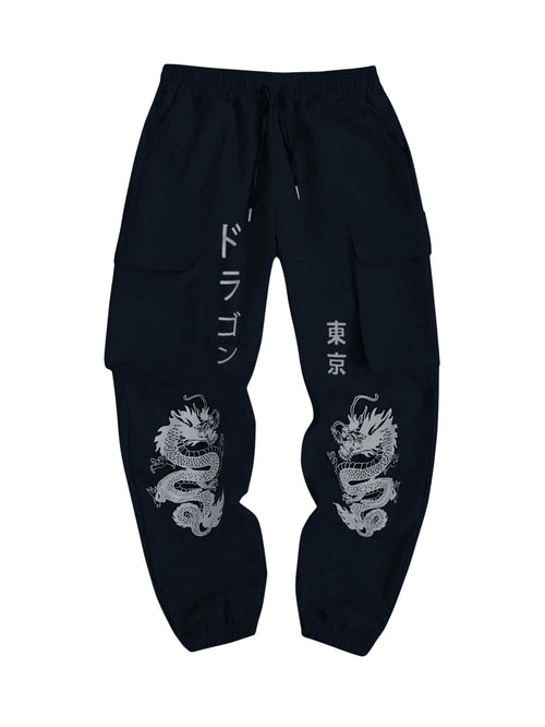 GORGLITTER Mens Y2K Japanese Pants Graphic Stacked Sweatpants Cargo Pants Streetwear Blue XX-Large